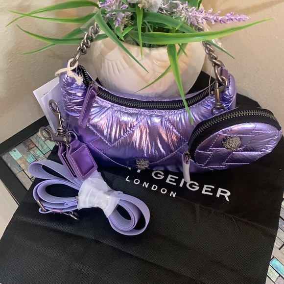 KURT GEIGER LONDON Small Purple Quilted Metallic Crossbody - Picture 3 of 15